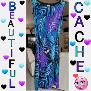 Cache Blue 💙 Purple 💜 Sleeveless Belted Stretch Teresy Bodycon Dress, Size M